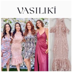 Vasiliki Hestia Lace Dress Blush Pink Lace Cold Shoulder - Size 4 Evening Prom
